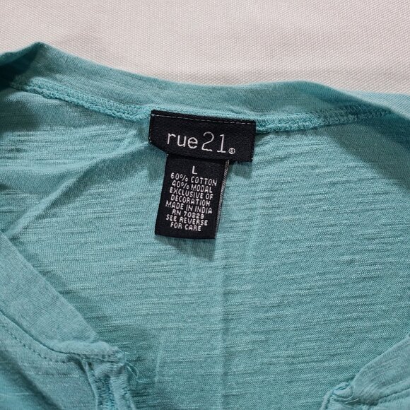 rue21 Teal Slim Fit Long Sleeve T-Shirt Size Large Lightweight Cotton Modal - Picture 6 of 6